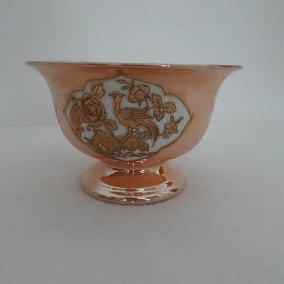 Noritake Orange Lusterware Mayo Condiment Footed Bowl Underplate Peasant Bird - Picture 6 of 11